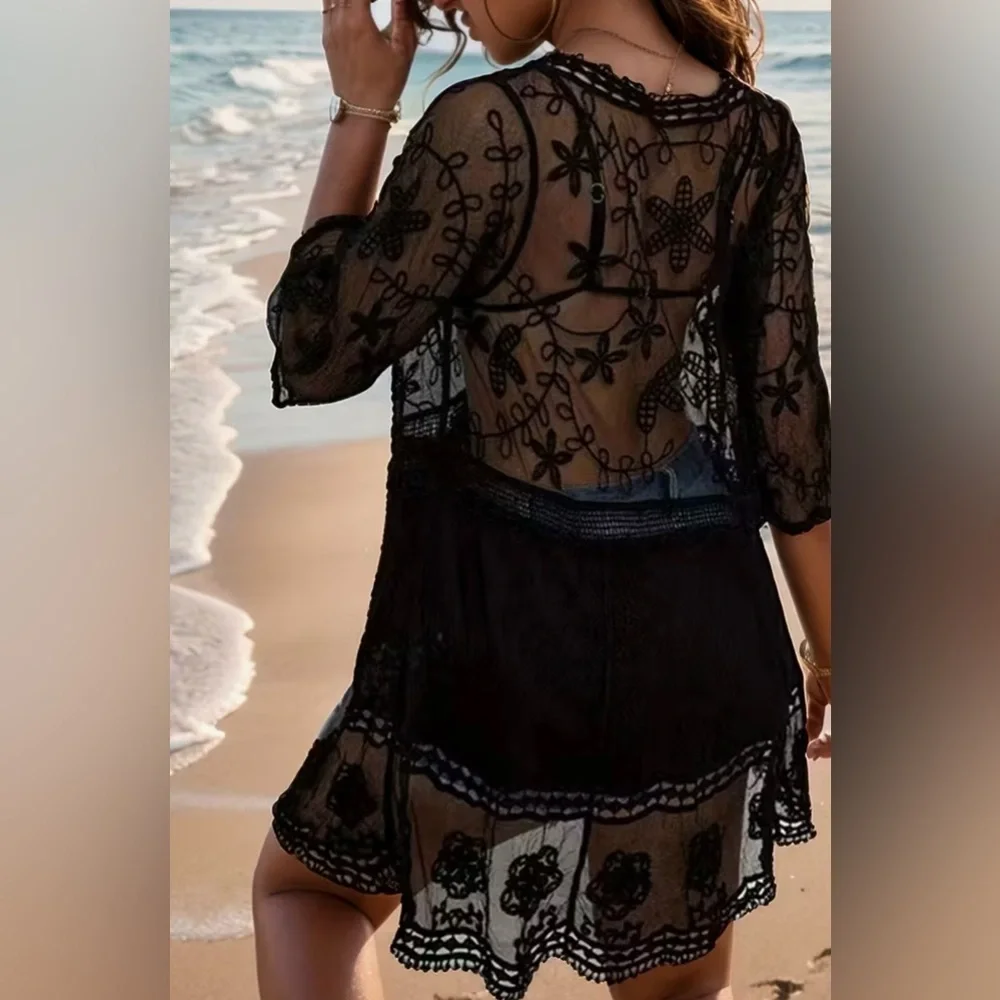 Chic Black Sheer Swim Cover Up